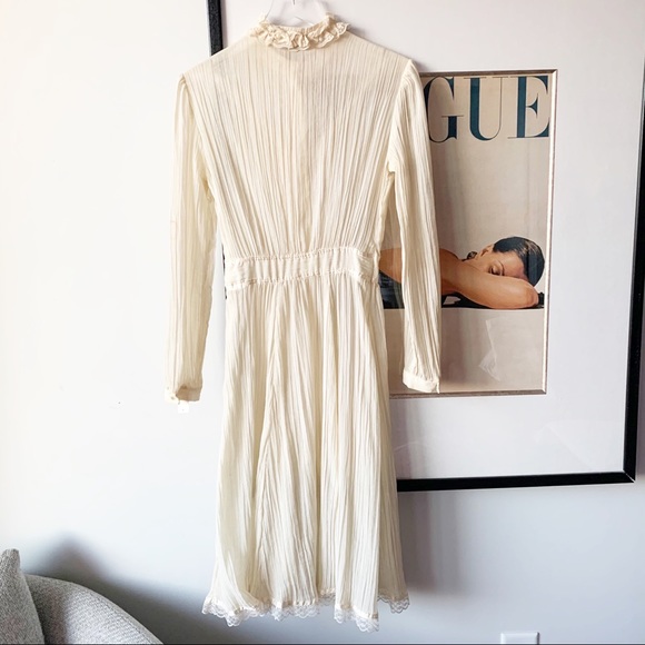 Vintage 60/70s ivory button front midi dress gauzy - Picture 6 of 9